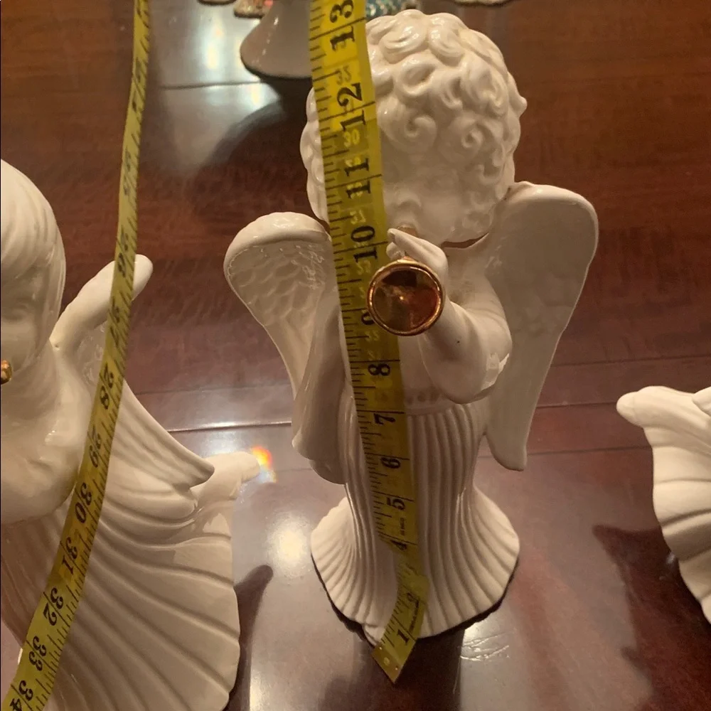 3 ATLANTIC MOLD 12 INCH TALL CERAMIC ANGELS PLAYING CHRISTMAS HYMNS PREOWNED